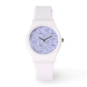Sea animals and sailboat one line drawing pattern watch