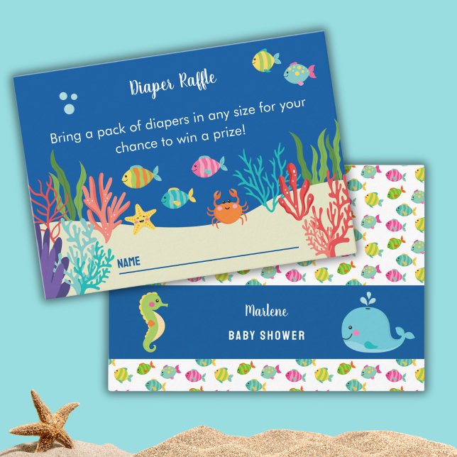 Sea animals baby shower diaper raffle enclosure card (Creator Uploaded)