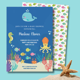 Sea animals baby shower invitation