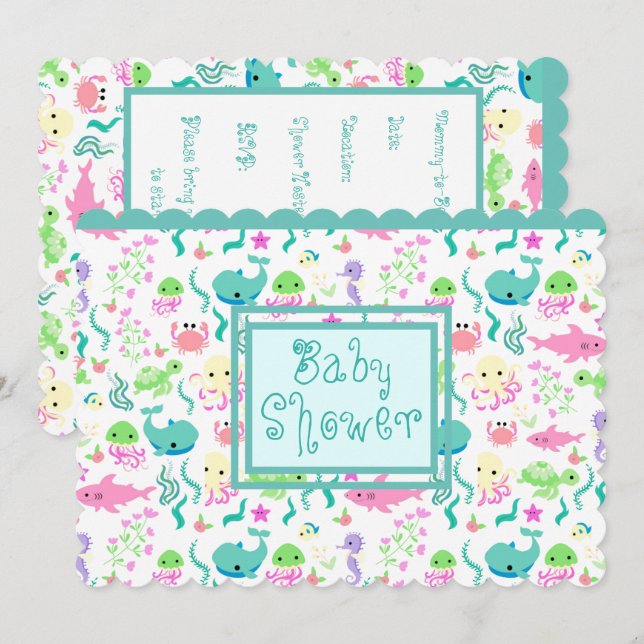 Sea Animals Baby Shower Invitation (Front/Back)