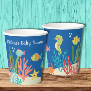 Sea animals baby shower thank you paper cups