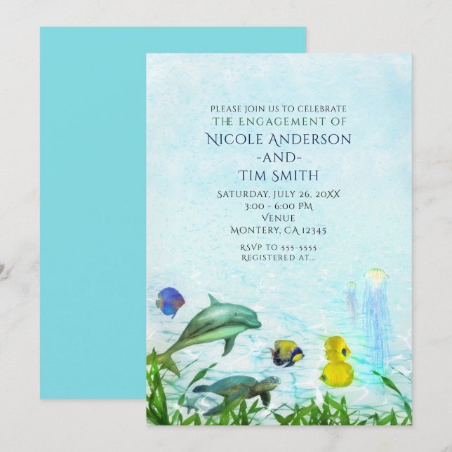 Sea Animals Beach Watercolor Party Invitations (Front/Back)