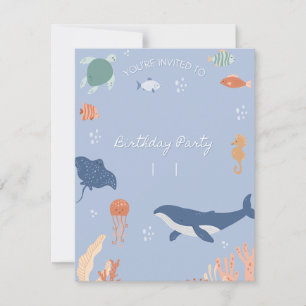 Sea animals birthday party summer kids invitation
