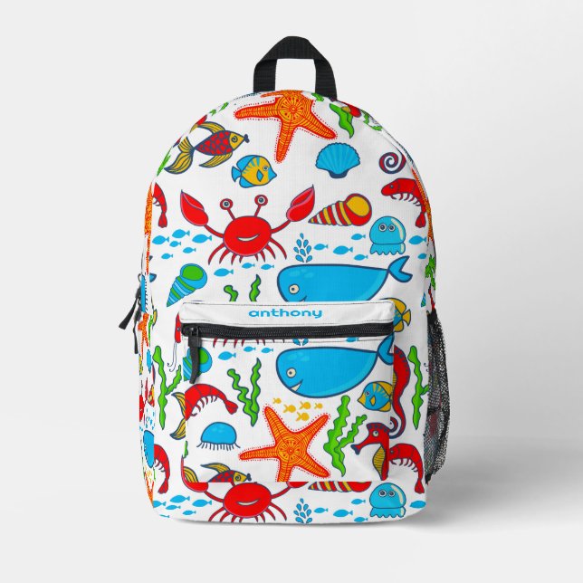 Sea Animals Cartoon Printed Backpack (Front)