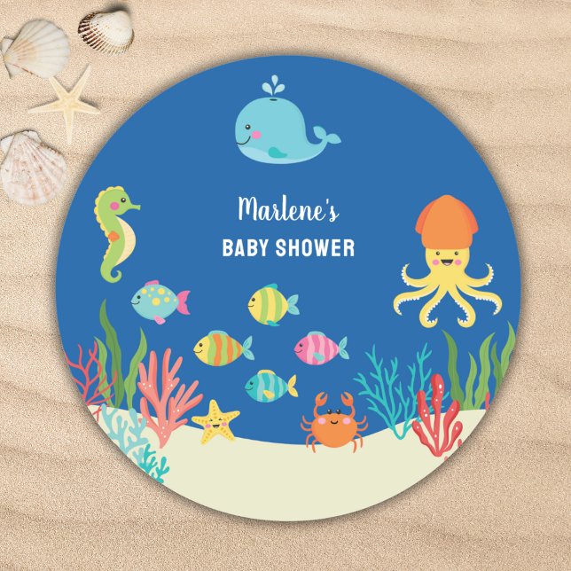 Sea animals classic round sticker (Creator Uploaded)