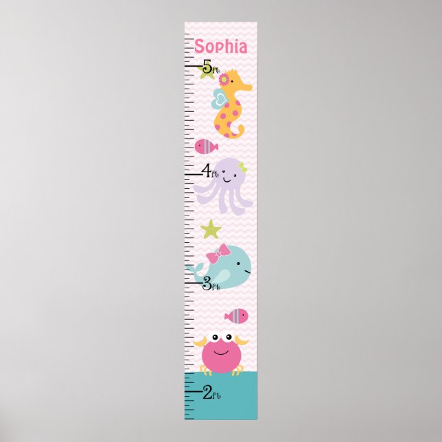 Sea Animals Ocean Life Growth Chart Keep at 8x44! (Front)