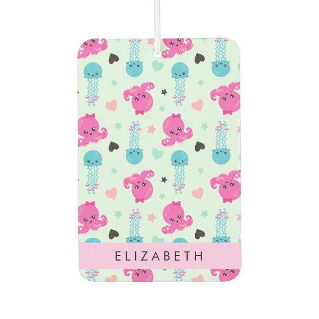 Sea Animals, Octopus, Jellyfish, Hearts, Your Name Car Air Freshener (Front)