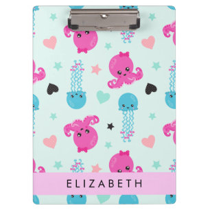 Sea Animals, Octopus, Jellyfish, Hearts, Your Name Clipboard