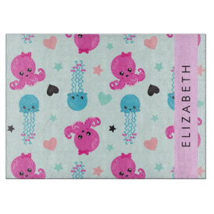 Sea Animals, Octopus, Jellyfish, Hearts, Your Name Cutting Board