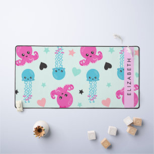 Sea Animals, Octopus, Jellyfish, Hearts, Your Name Desk Mat