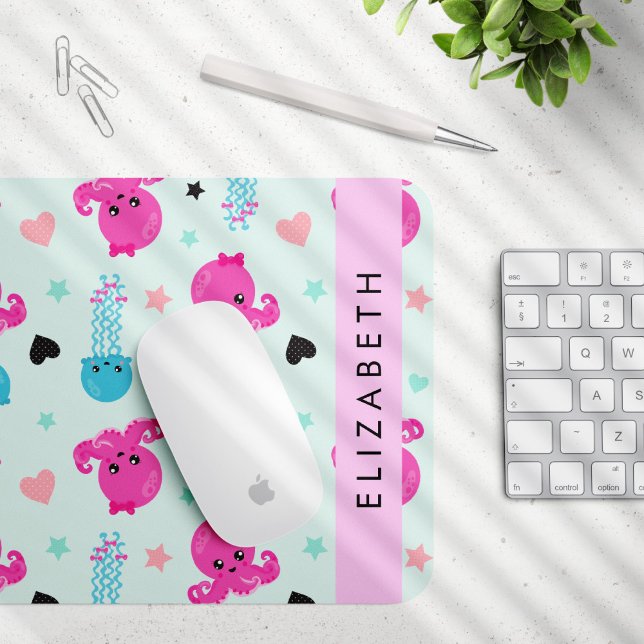 Sea Animals, Octopus, Jellyfish, Hearts, Your Name Mouse Mat (Creator Uploaded)
