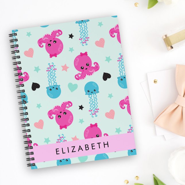 Sea Animals, Octopus, Jellyfish, Hearts, Your Name Notebook (Creator Uploaded)