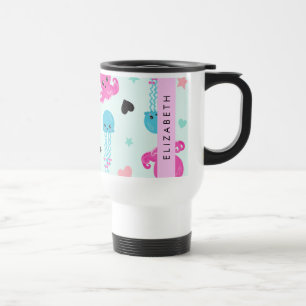 Sea Animals, Octopus, Jellyfish, Hearts, Your Name Travel Mug