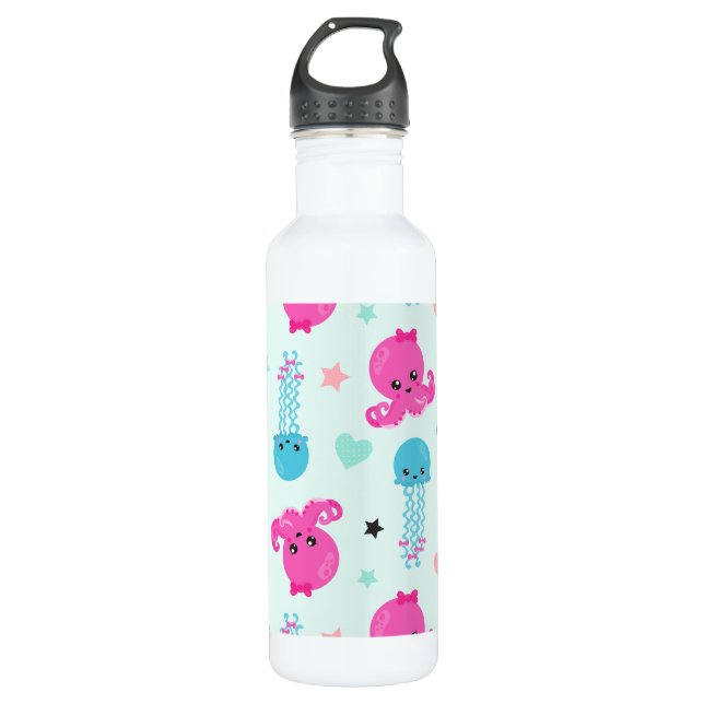 Sea Animals, Sea Life, Octopus, Jellyfish, Hearts 710 Ml Water Bottle (Front)