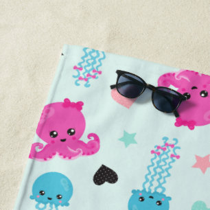 Sea Animals, Sea Life, Octopus, Jellyfish, Hearts Beach Towel