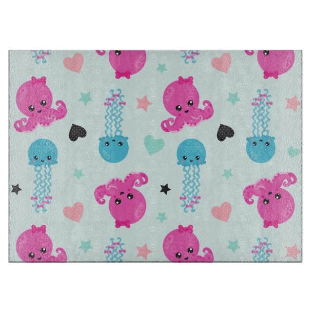 Sea Animals, Sea Life, Octopus, Jellyfish, Hearts Cutting Board (Front)