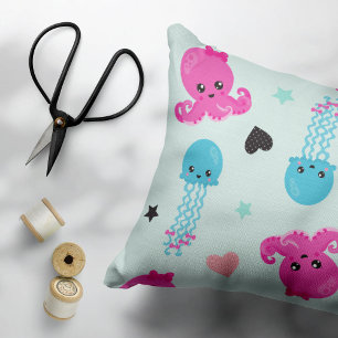 Sea Animals, Sea Life, Octopus, Jellyfish, Hearts Decorative Cushion