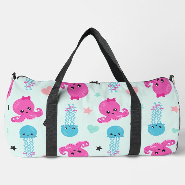 Sea Animals, Sea Life, Octopus, Jellyfish, Hearts Duffle Bag (Front)