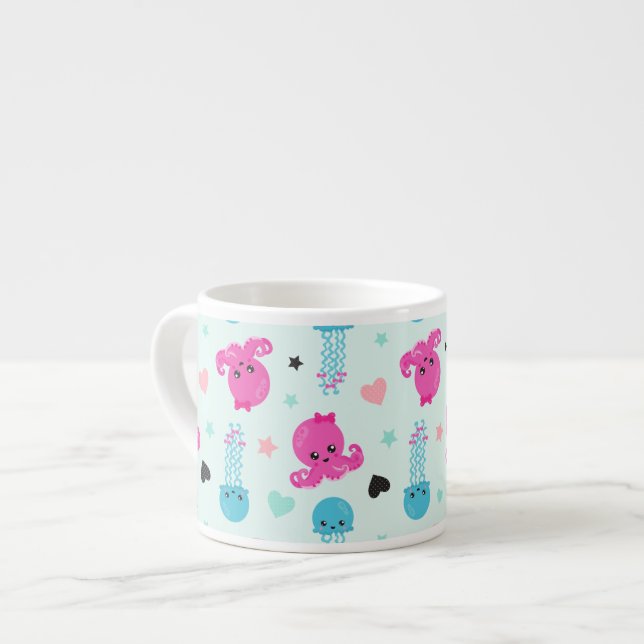 Sea Animals, Sea Life, Octopus, Jellyfish, Hearts Espresso Cup (Front Left)