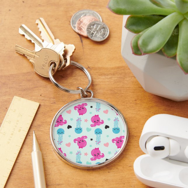 Sea Animals, Sea Life, Octopus, Jellyfish, Hearts Key Ring (Desk)