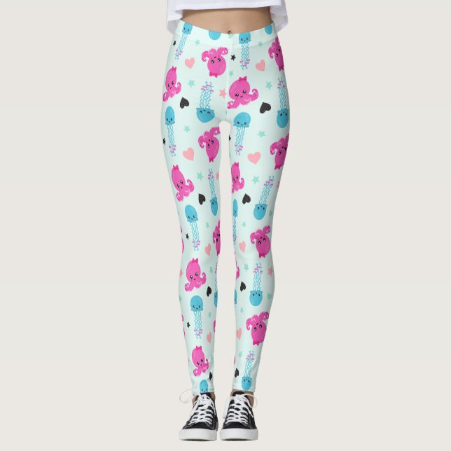 Sea Animals, Sea Life, Octopus, Jellyfish, Hearts Leggings (Front)