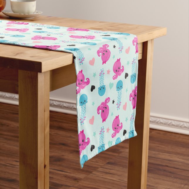 Sea Animals, Sea Life, Octopus, Jellyfish, Hearts Medium Table Runner (In Situ)