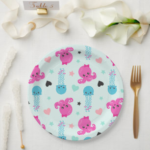 Sea Animals, Sea Life, Octopus, Jellyfish, Hearts Paper Plate