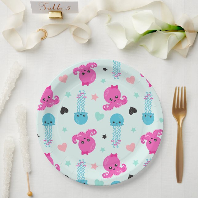 Sea Animals, Sea Life, Octopus, Jellyfish, Hearts Paper Plate (Wedding)