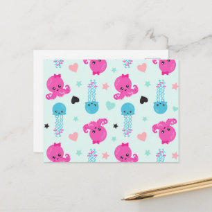 Sea Animals, Sea Life, Octopus, Jellyfish, Hearts Postcard
