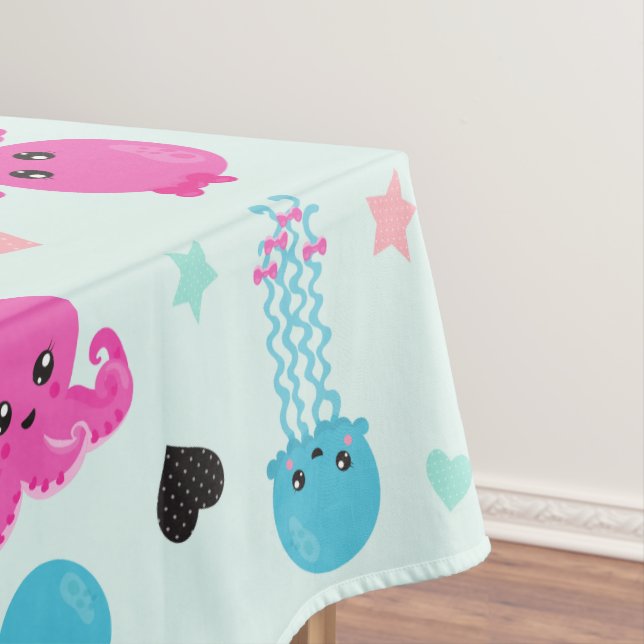 Sea Animals, Sea Life, Octopus, Jellyfish, Hearts Tablecloth (In Situ)