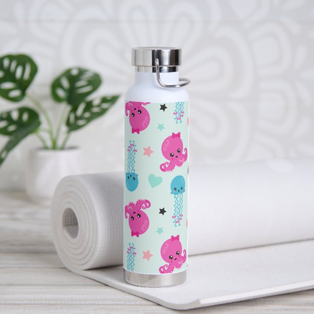 Sea Animals, Sea Life, Octopus, Jellyfish, Hearts Water Bottle (Yoga)