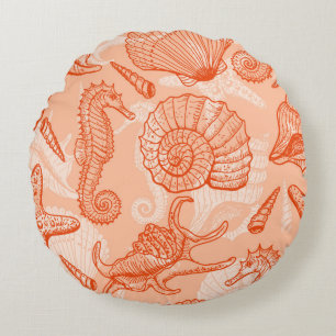 Sea animals seamless pattern round cushion