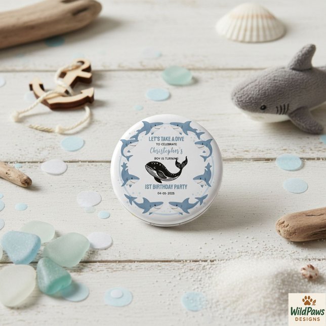 Sea Animals Shark 1st Birthday | Under the Sea  3 Cm Round Badge (Sea Animals Shark 1st Birthday | Under the Sea Button
)