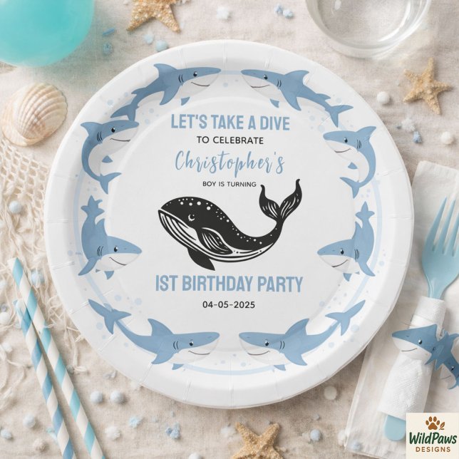 Sea Animals Shark 1st Birthday | Under the Sea  Paper Plate (Sea Animals Shark 1st Birthday | Under the Sea Paper Plates
)