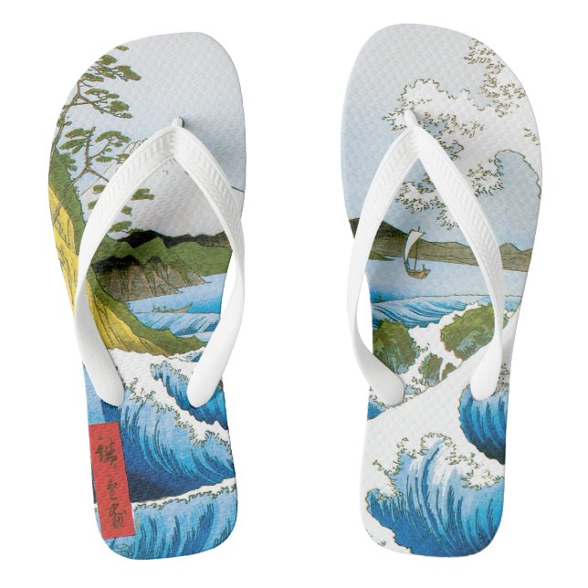 Sea at Satta in Suruga Province by Ando Hiroshige Flip Flops (Footbed)