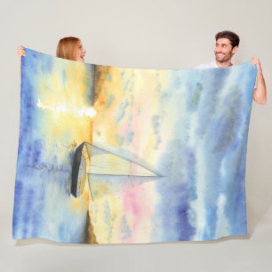 Sea at sunset fleece blanket