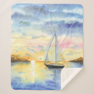 Sea at sunset sherpa blanket