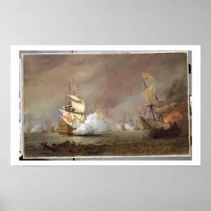 Sea Battle of the Anglo-Dutch Wars, c.1700 (oil on Poster