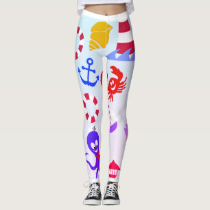 Sea beach and sea animals oceanic pattern leggings