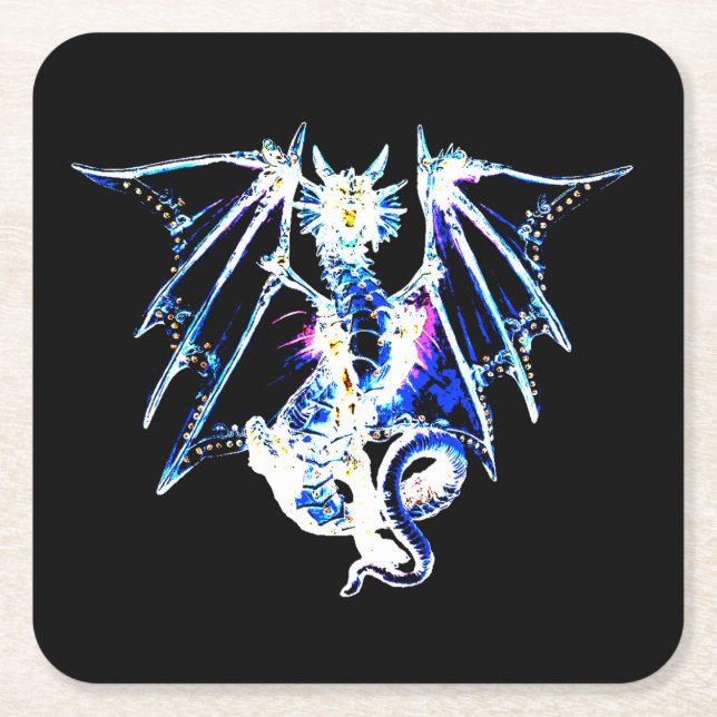 Sea Beast Dragon Dark Fantasy Mythical Design  Square Paper Coaster (Front)