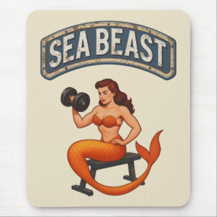Sea Beast Gym Mermaid Retro Pin-Up Fitness Lover Mouse Mat
