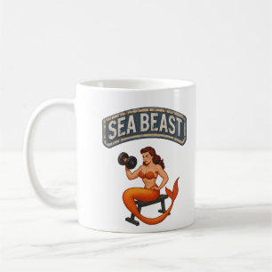 Sea Beast Gym Mermaid   Retro Weightlifting Pin-Up Coffee Mug