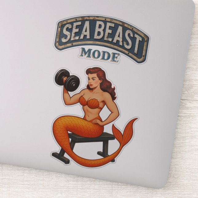Sea Beast Mode Mermaid - Retro Pin-Up Gym Fitness (Detail)