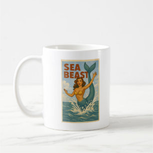 Sea Beast Retro Mermaid   Funny Coastal Beach Life Coffee Mug