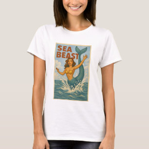 Sea Beast Retro Mermaid   Funny Coastal Beach Life T-Shirt