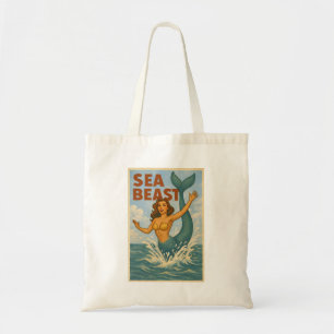 Sea Beast Retro Mermaid Funny Coastal Beach Life Tote Bag