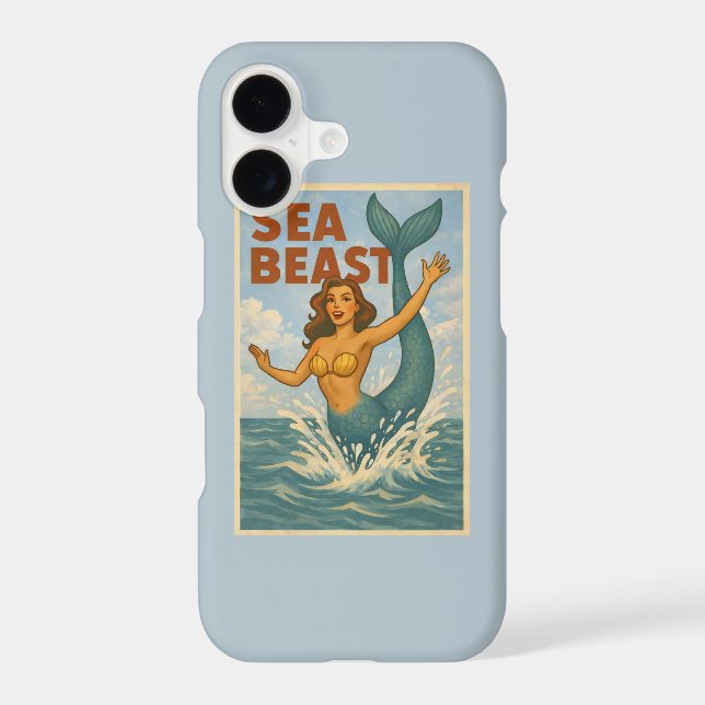Sea Beast Retro Mermaid | Funny Coastal Blue Phone (Back)