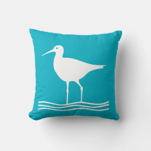 SEA BIRD. WHITE on  blue pillow