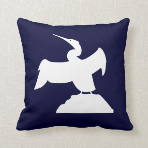 SEA BIRD. WHITE on  blue pillow