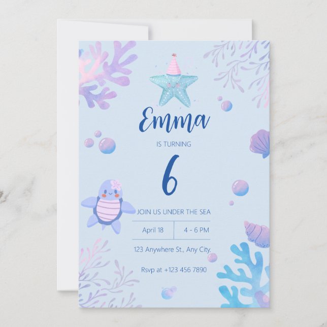 Sea Birthday party invitation template (Front)